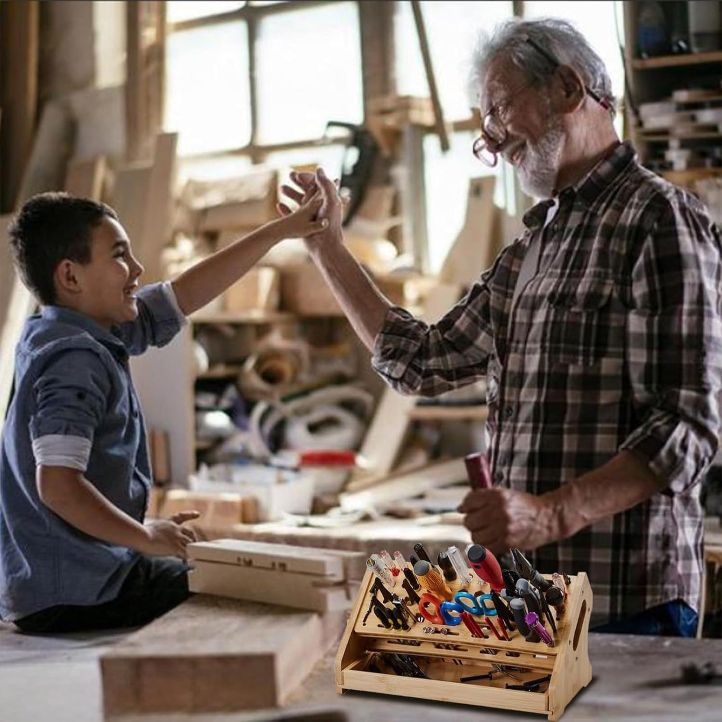  Générique Porte-Tournevis,Support De Rangement En Bois à 53 Trous Avec Plateau - Organisateur De Petits Outils - Pour Bricolage Réparation Établi Bureau Panneau Perforé Garage Intérieur Extérieur
