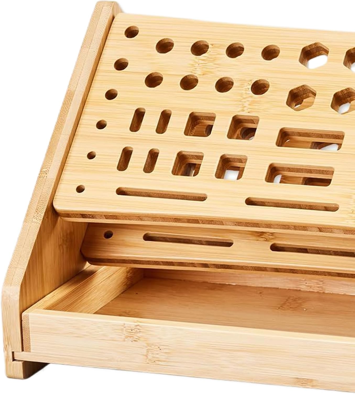  Générique Porte-Tournevis,Support De Rangement En Bois à 53 Trous Avec Plateau - Organisateur De Petits Outils - Pour Bricolage Réparation Établi Bureau Panneau Perforé Garage Intérieur Extérieur