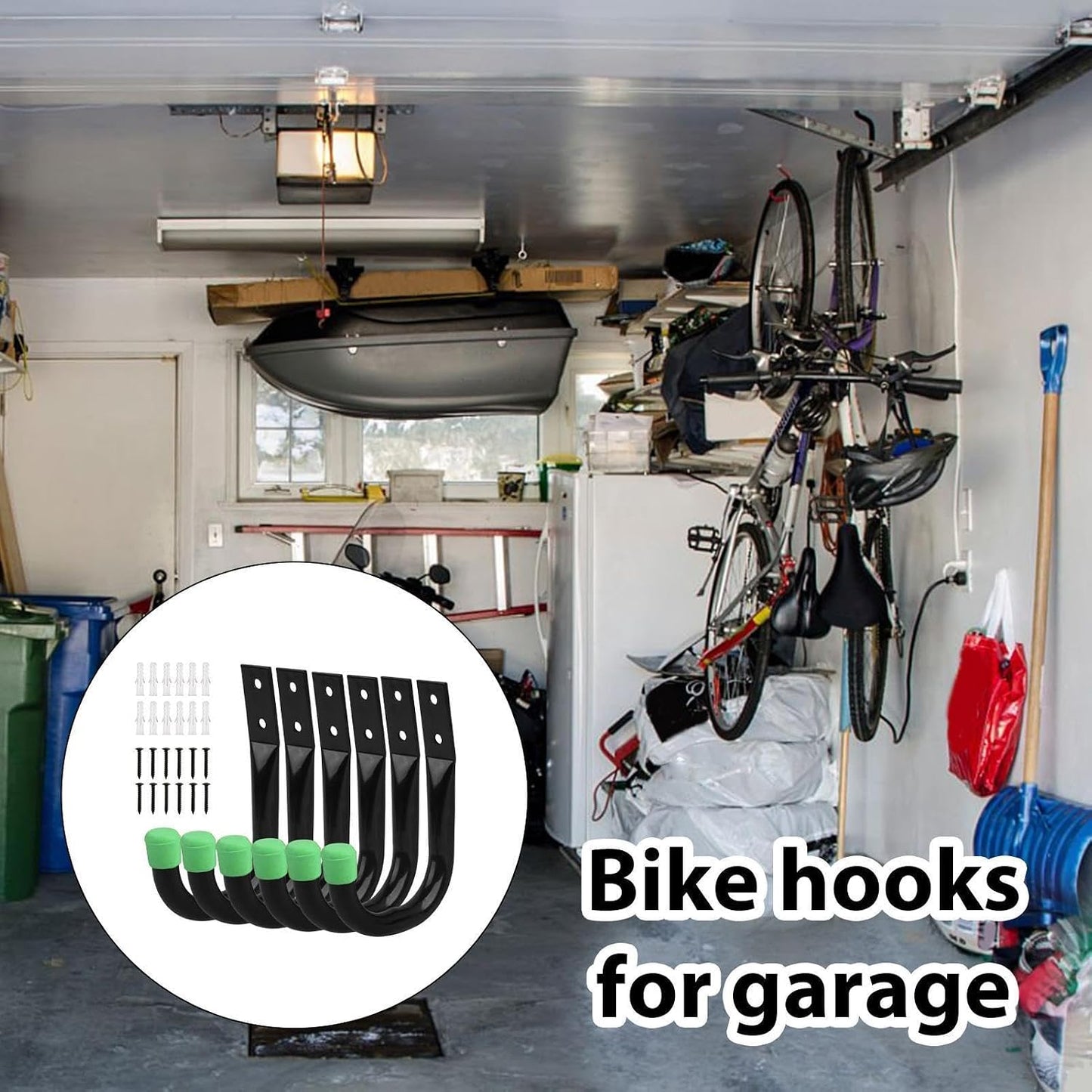GENERIC Porte-outils Pour Mur De Garage - Cintre En Forme De J | Système De Rangement Mural, 6 Pièces (1 Ensemble) Crochets En J Robustes, Organisateur Monté Pour Vélos, échelles, Tuyaux, Outils | Garages