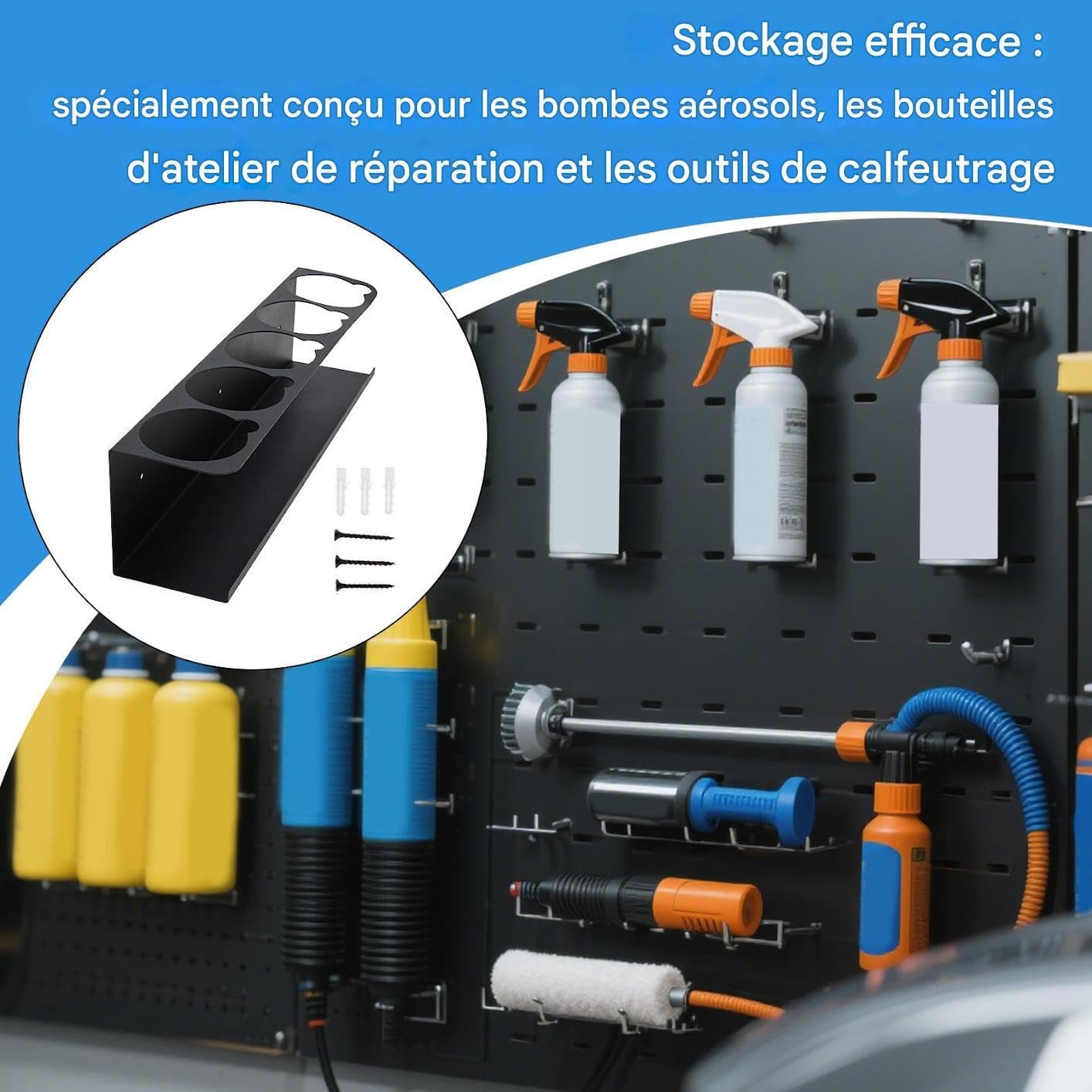  Générique Organisateur De Pots De Peinture - Rangement Adhésif Monté Sur Mur | Porte-Tube De Mastic Avec Compartiment Pour Atelier Et Garage, Pour Clé Et Tournevis