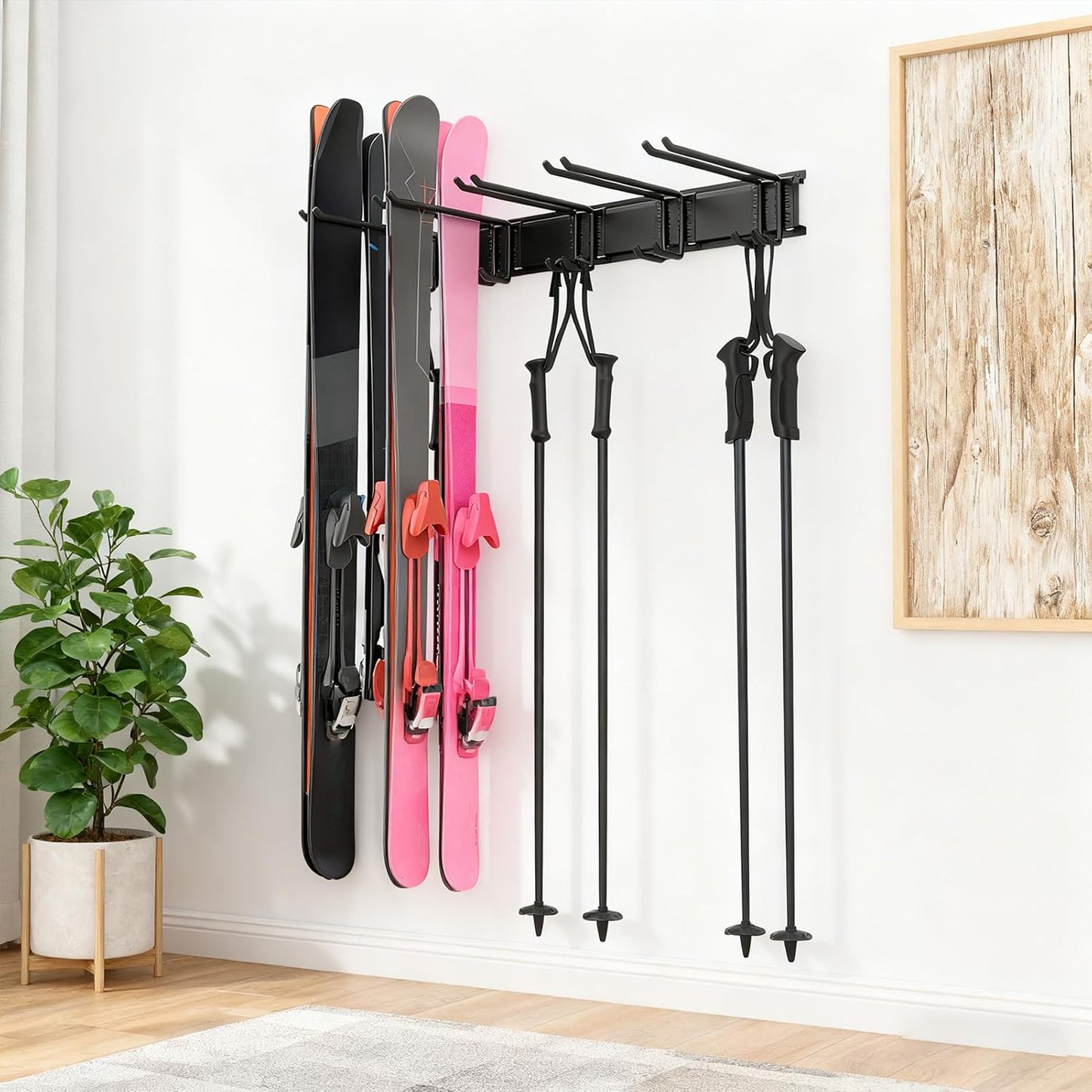 GENERIC Porte-skis Pour Garage, Système D'organisation De Matériel Antidérapant Robuste, Système De Rangement Mural Pour Skis, Pour équipement D'hiver, Support De Planche à Roulettes, Accessoires De Sport
