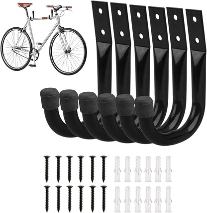 GENERIC Porte-outils Pour Mur De Garage - Cintre En Forme De J | Système De Rangement Mural, 6 Pièces (1 Ensemble) Crochets En J Robustes, Organisateur Monté Pour Vélos, échelles, Tuyaux, Outils | Garages