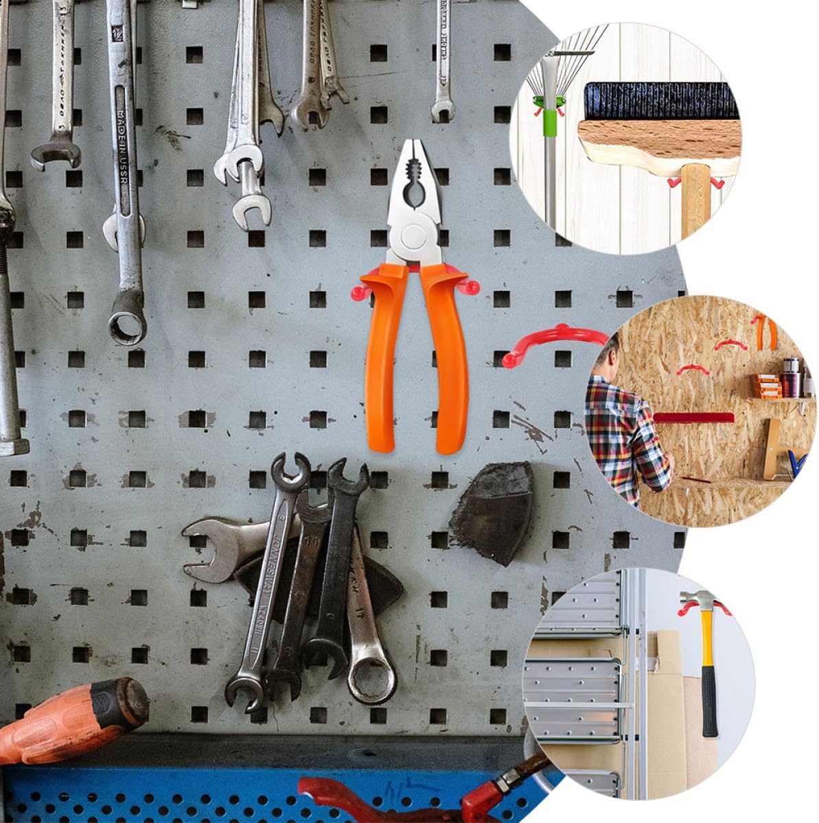  Toyvian Lot De 6 Crochets De Rangement Mural En Métal Robuste, Crochets Multifonctions Pour Garage, Support Mural Pour Outils Lourds, Organisateur D’outils De Jardin Et Suspendre