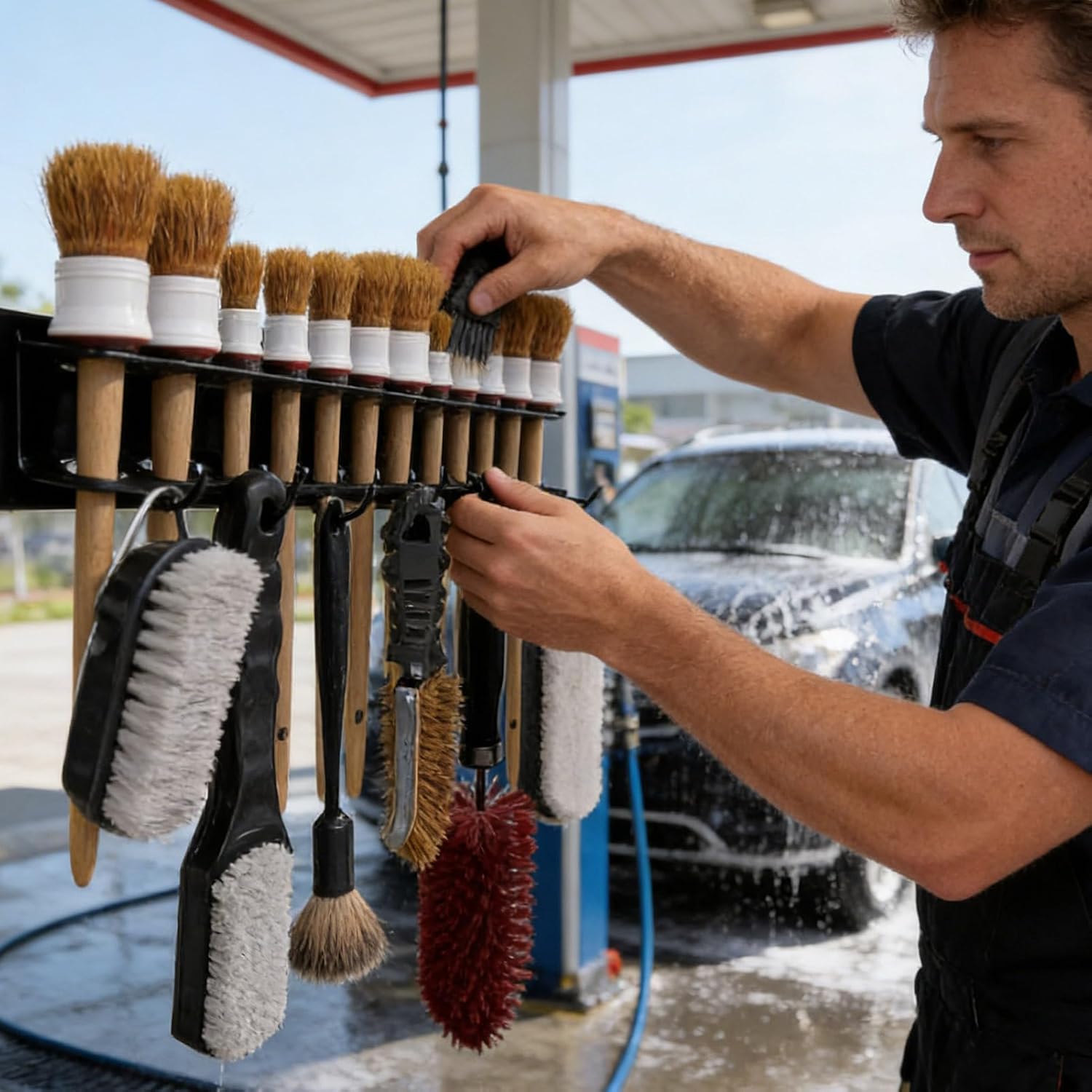 GENERIC Porte-brosses De Détail, Cintre Antidérapant Robuste Avec Crochets, Rangement D'outils De Lavage De Voiture, Pour Garage, Atelier, Maison, Nettoyage De Véhicule, Organisateur D'outils De Lavage