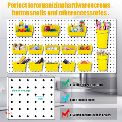  Roowest Lot De 60 Bacs Muraux En Panneau Perforé Avec Crochets Et Boucles, Crochets Pour Rangement De Bureau, Garage, Atelier (jaune)