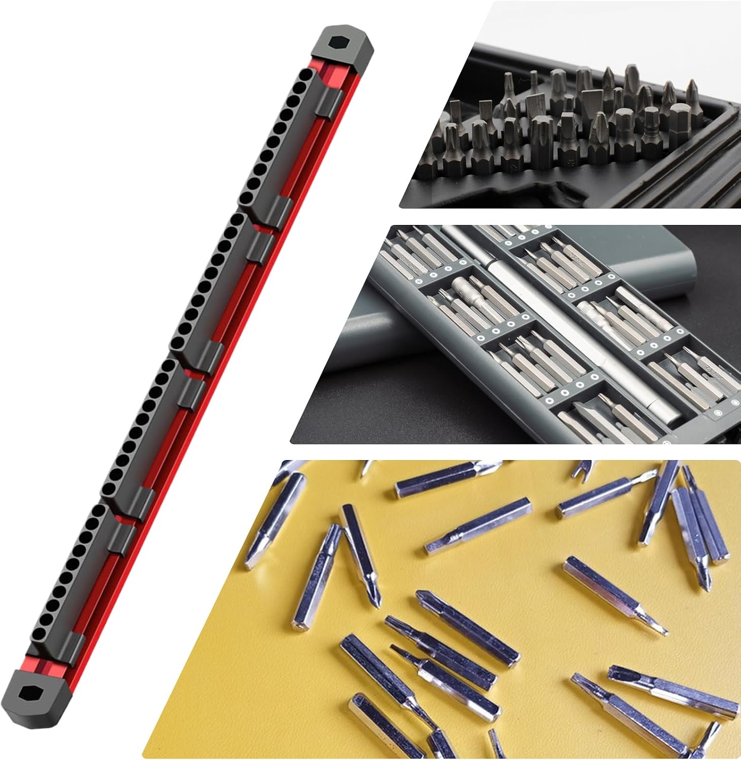  Bit Rack, Bits Storage, 40 Slots Space Saver Non-Slip Grip Rust Resistant Secure Hold, Wall Mount Rack For Car Repair, Woodworking, Basement, Garage, 16.15x1.18x1.06inches