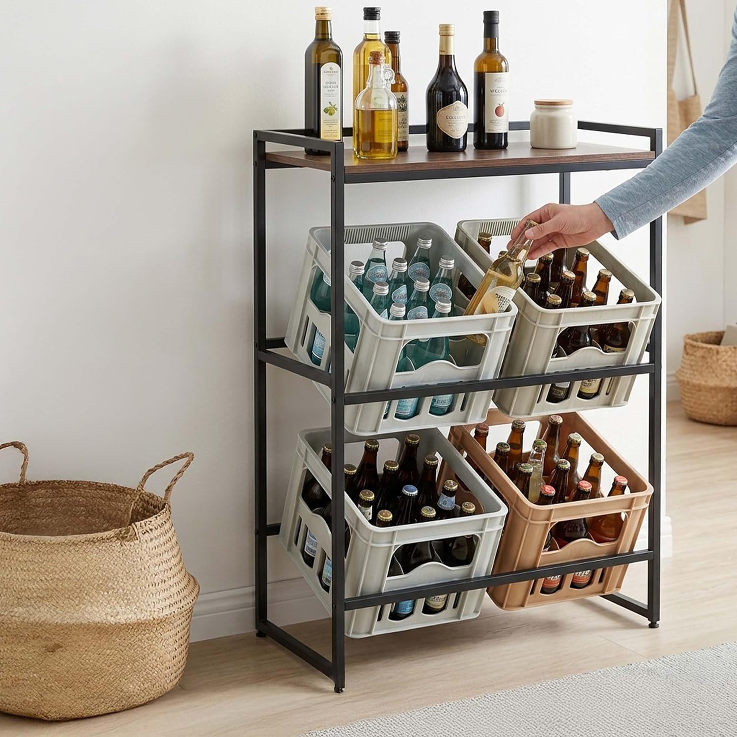  Relaxdays Étagère Pour Caisses à Boissons, 4 Caisses, H X L X P : 117 X 74 X 32 Cm, étagère Industrielle, Marron/Noir