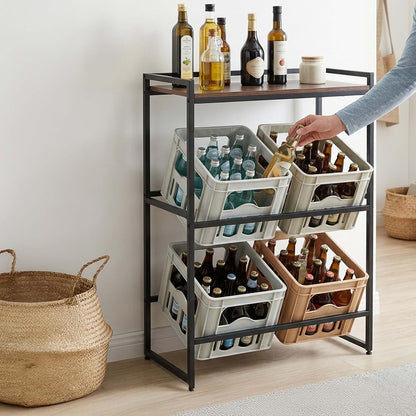  Relaxdays Étagère Pour Caisses à Boissons, 4 Caisses, H X L X P : 117 X 74 X 32 Cm, étagère Industrielle, Marron/Noir