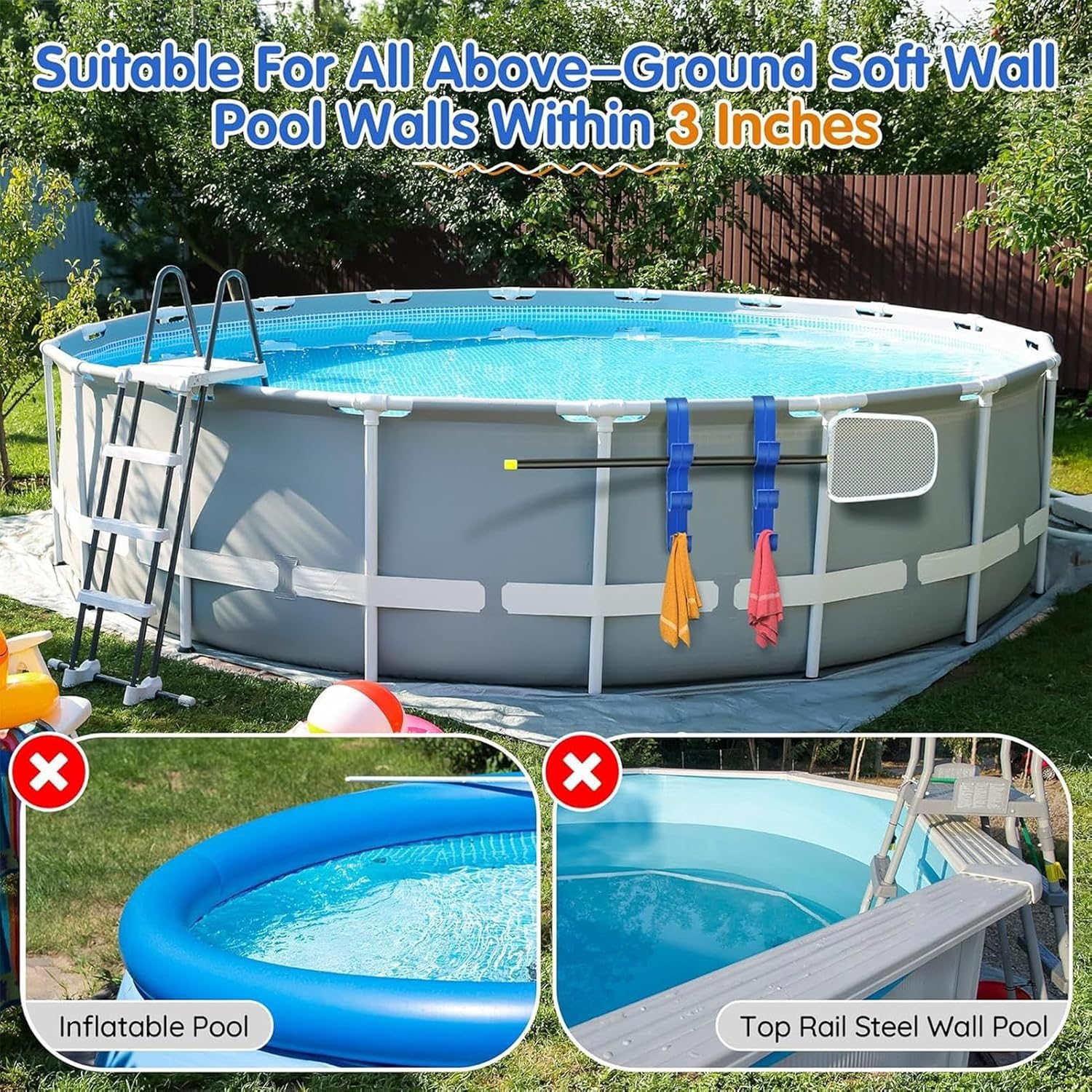  Generisch Crochets De Piscine - Support De Rangement Pour Poteaux Télescopiques, Râteaux, Serviettes, Brosses - Support Mural Pour Matériel De Nettoyage - Accessoires De Nettoyage - 30,5 Cm