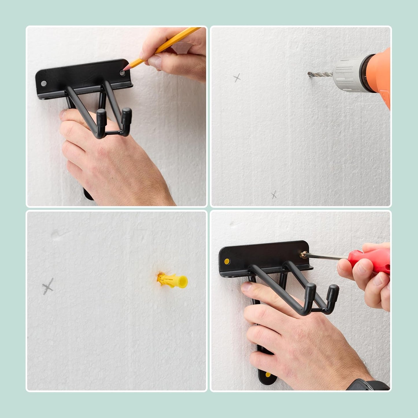  Relaxdays Porte-Outils En Lot De 2, Double Crochet, 24 Cm De Long, Pour Garage, Atelier Ou Cave, Range-Balai, Fer, Noir