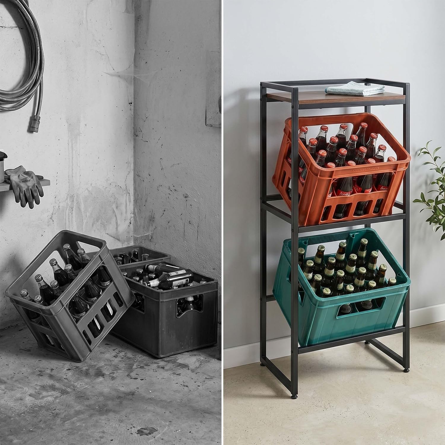  Relaxdays Étagère Pour Caisses à Boissons, 4 Caisses, H X L X P : 117 X 74 X 32 Cm, étagère Industrielle, Marron/Noir