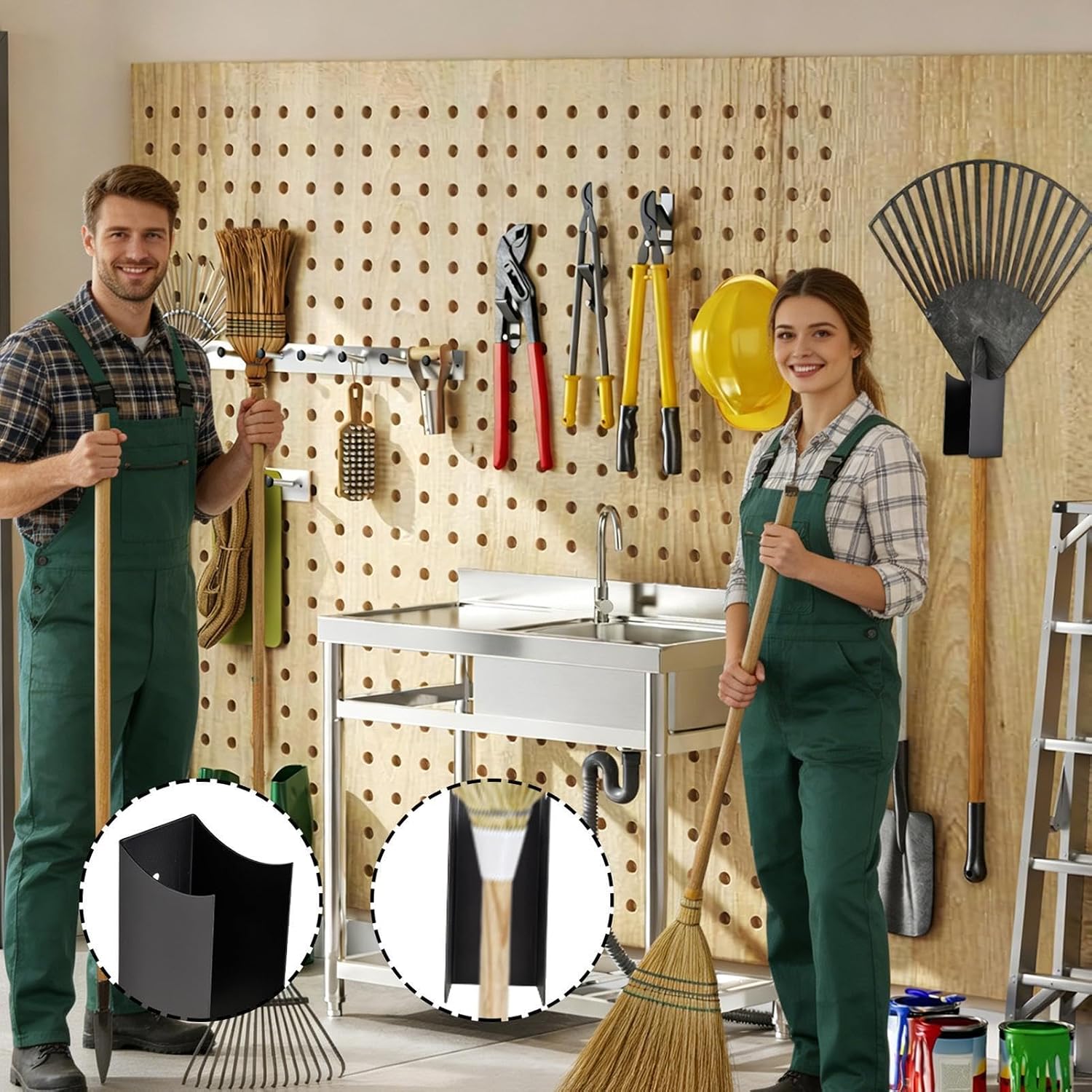 GENERIC Broom Holder Wall Mount, 2 Piece Steel Tool Organizer, 12x7x5cm Antidérapant Grip With Industrial Style, Heavy Duty Steel With Durable Build, Garage Organization For Workshop Shed