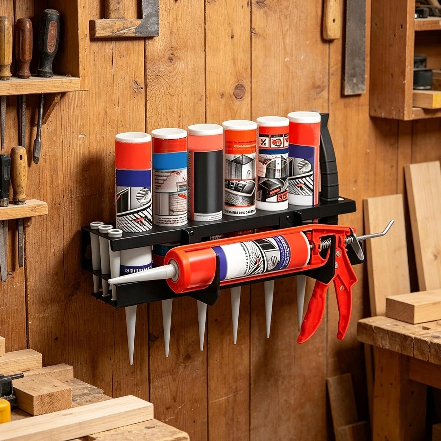 Genérico Generico Organisateur Porte-bouteilles En Spray, Organisateur De Tubes D'étanchéité, Support Mural Pour Buses Adhésives, Utilisable Dans L'industrie, Le Garage, La Maison, L'abri De Jardin, L'entrepôt