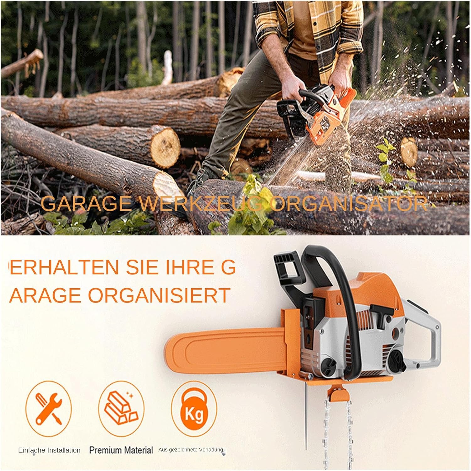 Generisch Support Mural Robuste Pour Tronçonneuse, Organiseur De Garage Pour L'entretien De La Pelouse, La Coupe Des Arbres, L'atelier, L'abri De Jardin, Le Tracteur De Jardin, Le Camion, Le Bois De