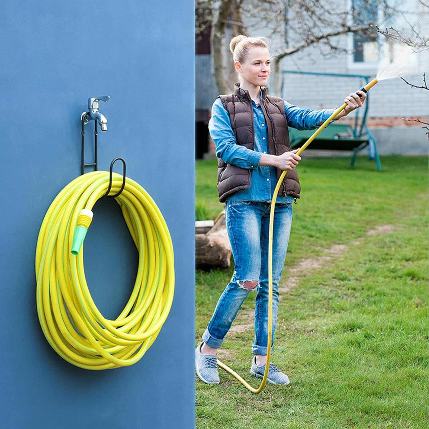  Support De Tuyau En Métal Robuste, Support Mural Pour Tuyau D'arrosage, Support D'eau Extérieur Avec Revêtement Résistant à La Rouille, Rangement En Acier Robuste Pour Garage, Rallonges De
