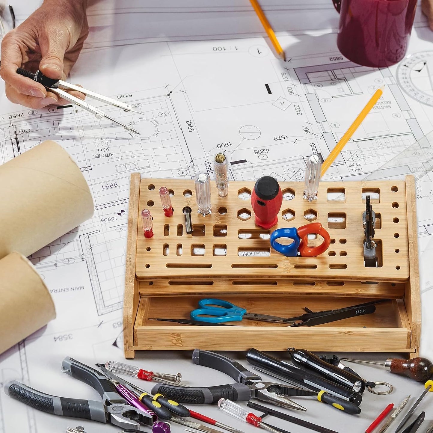  Genérico Organisateur De Tournevis – Avec Plateau De 53 Trous Organisation De La Maison En Bois | Organisateur D'outils Manuels, Pour Travaux Manuels, Réparation Garage, Intérieur Et Extérieur, Jardin