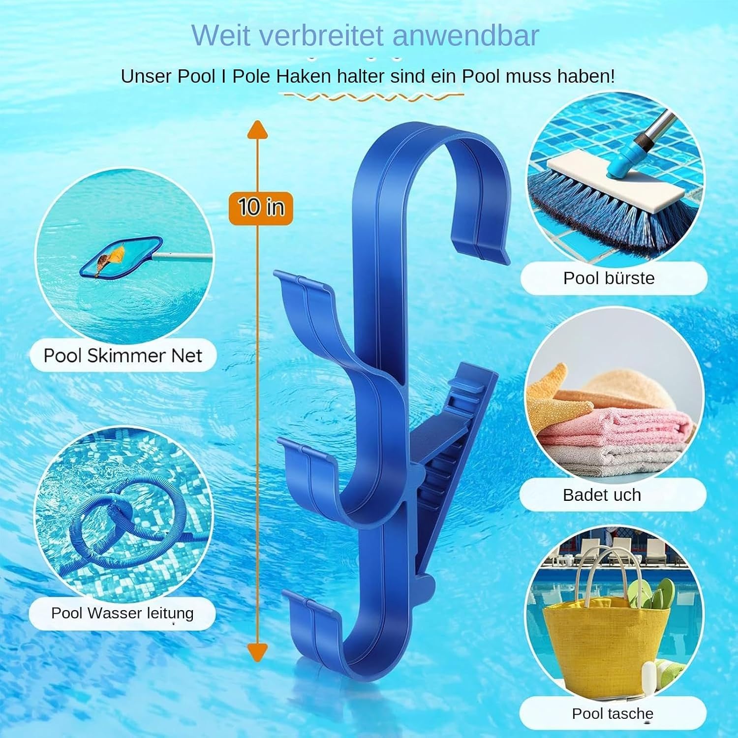  Generisch Crochets De Piscine - Support De Rangement Pour Poteaux Télescopiques, Râteaux, Serviettes, Brosses - Support Mural Pour Matériel De Nettoyage - Accessoires De Nettoyage - 30,5 Cm