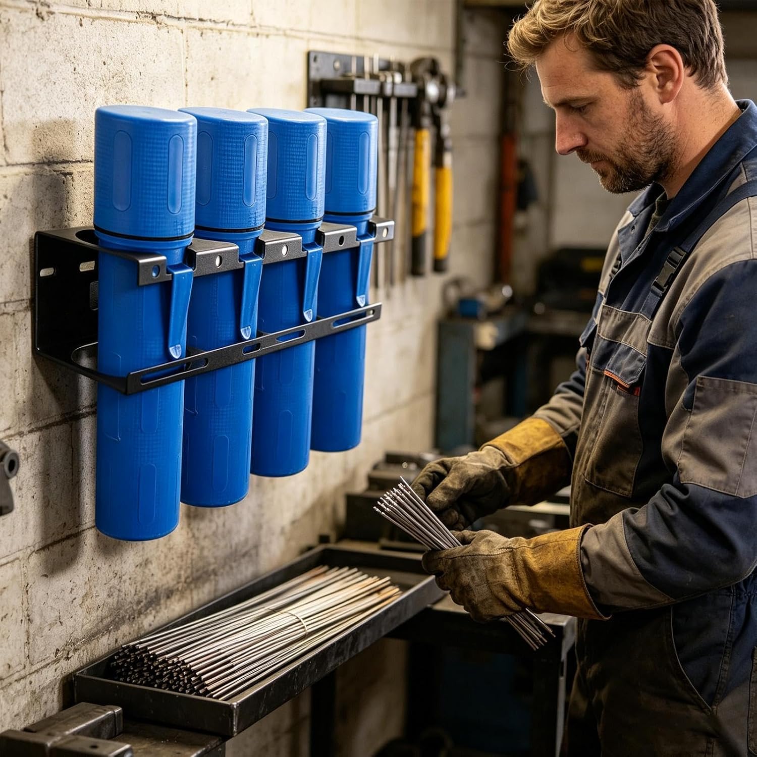  Organiseur De Tiges En Métal, Système De Support De Fil De Soudure, Support Mural En Fer Avec Structure De Fente Sécurisée, Unité De Rangement Compacte D'atelier, Design Utilitaire De Style Industriel