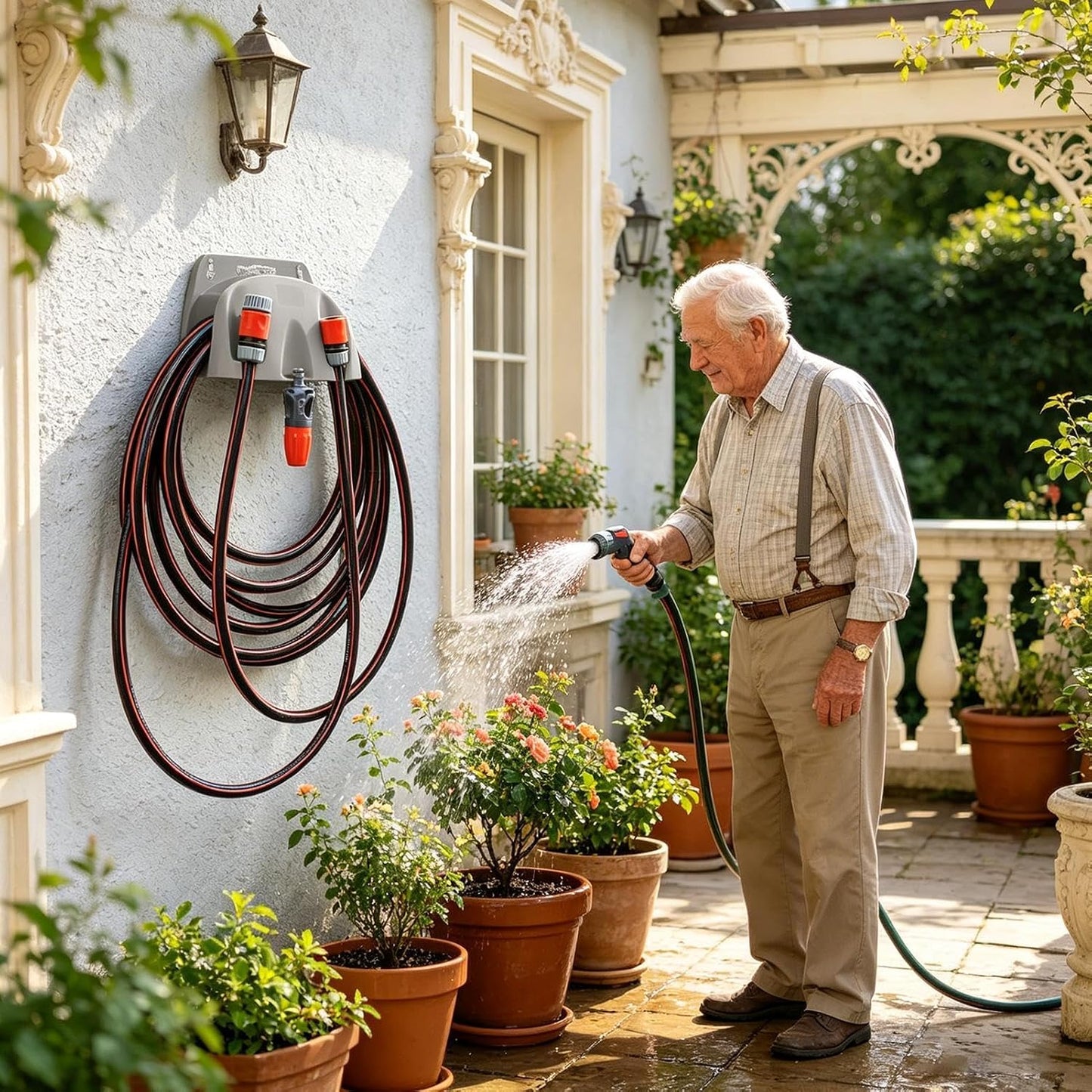 GENERIC Support Mural Pour Tuyau D'arrosage - Support Mural Robuste Pour Tuyau D'arrosage - Pour Buanderie, Extérieur, Jardin, Terrasse, Maison, Garage, Sous-sol