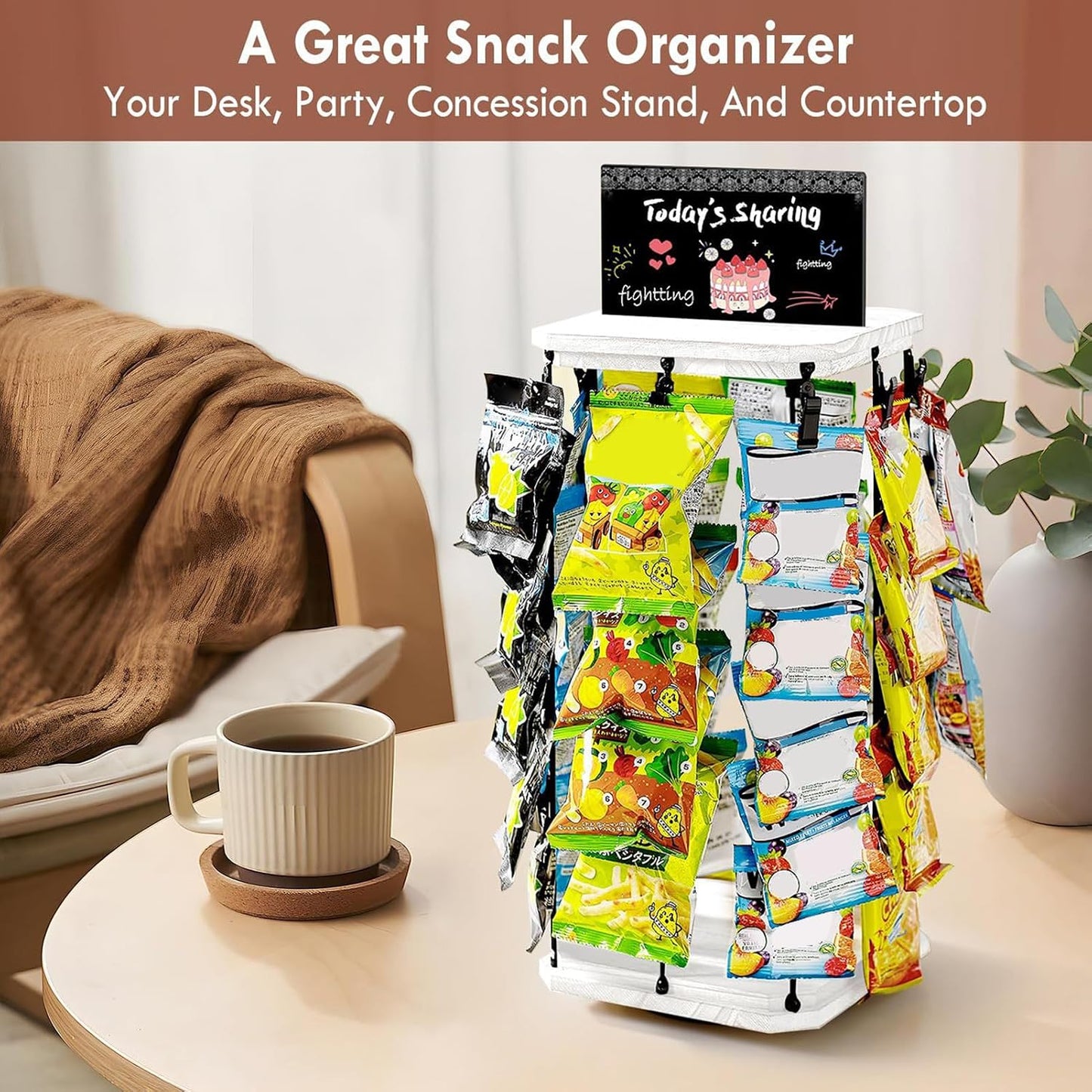  Générique Présentoir à Chips | Présentoir à Snacks Pour Commerces - Support Tournant 360° Avec Tableau D'Affichage, Base En Bois Organisateur De Stockage Alimentaire Pour Bonbons Et Maison Magasin