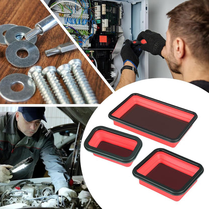  Plateau De Pièces Magnétiques, Plateau De Rangement à Outils, Organisateur D'outils Pliables, Base Magnétique Forte, Conception Empilable, 28x17.5x4,4 Cm, Idéal Pour Le Garage De Réparation Automatiqu