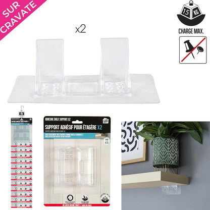  DI0063 Crochets Pour Étagère - Lot De 2 - Auto-adhésifs 15Kg - Installation Rapide - Design Discret - Polyvalent - Métal - Blanc