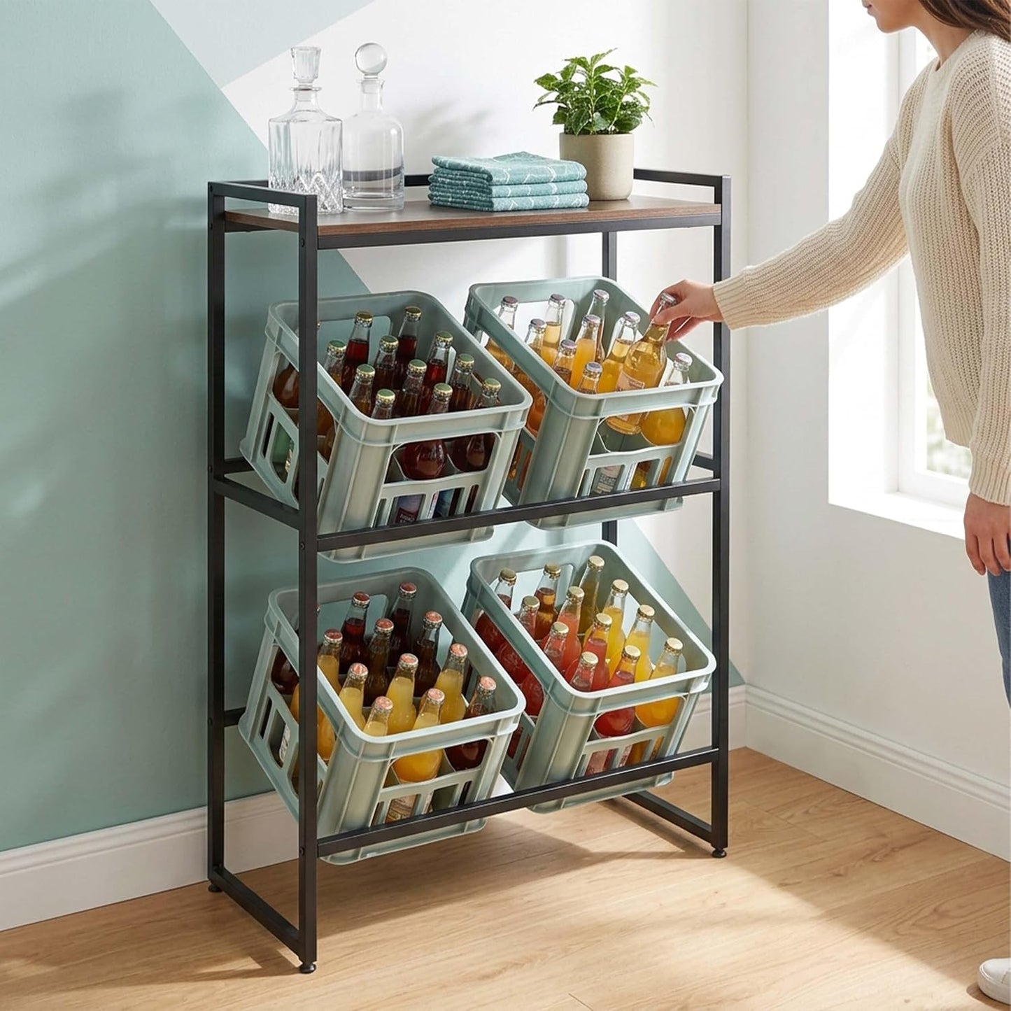  Relaxdays Étagère Pour Caisses à Boissons, 4 Caisses, H X L X P : 117 X 74 X 32 Cm, étagère Industrielle, Marron/Noir