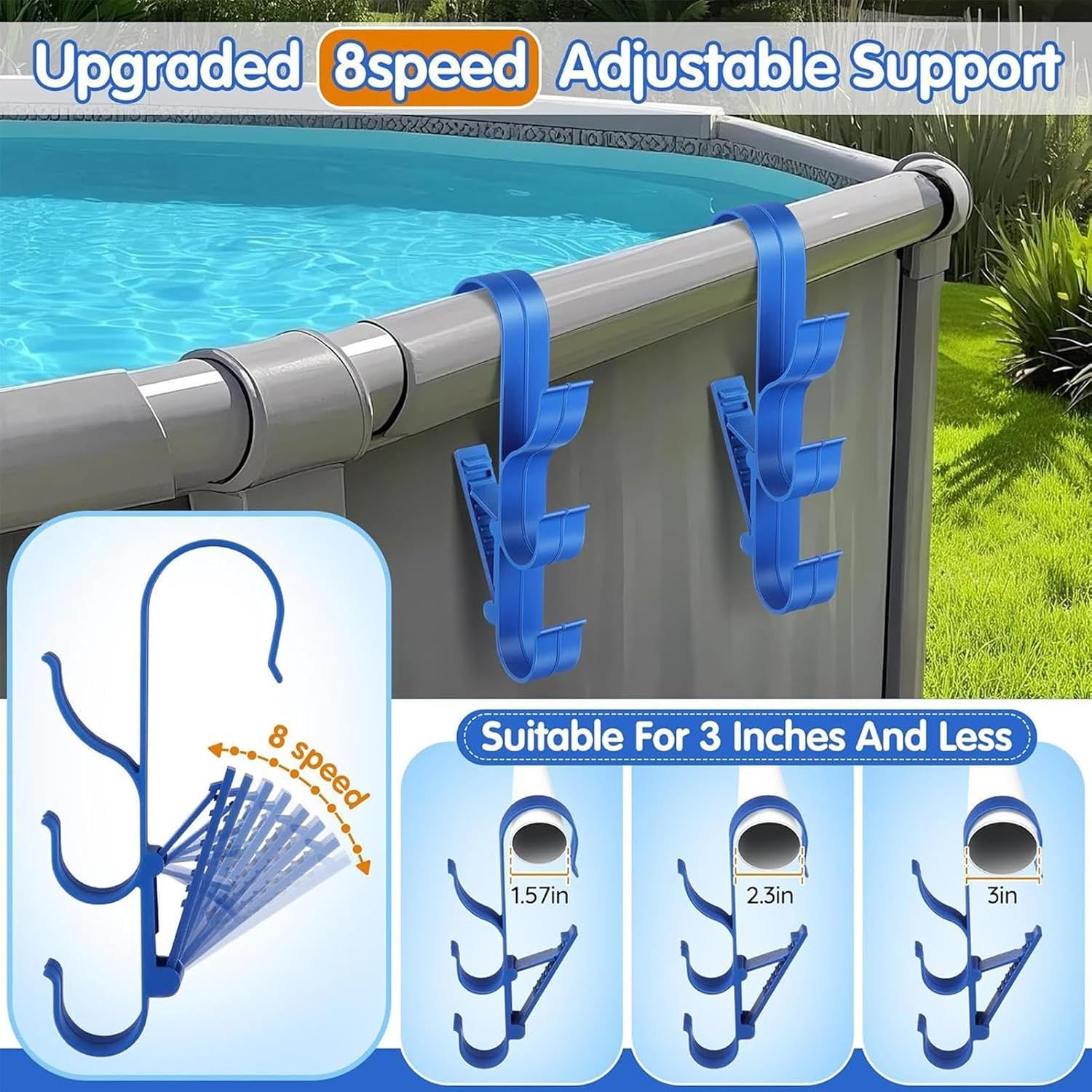  Generisch Crochets De Piscine - Support De Rangement Pour Poteaux Télescopiques, Râteaux, Serviettes, Brosses - Support Mural Pour Matériel De Nettoyage - Accessoires De Nettoyage - 30,5 Cm
