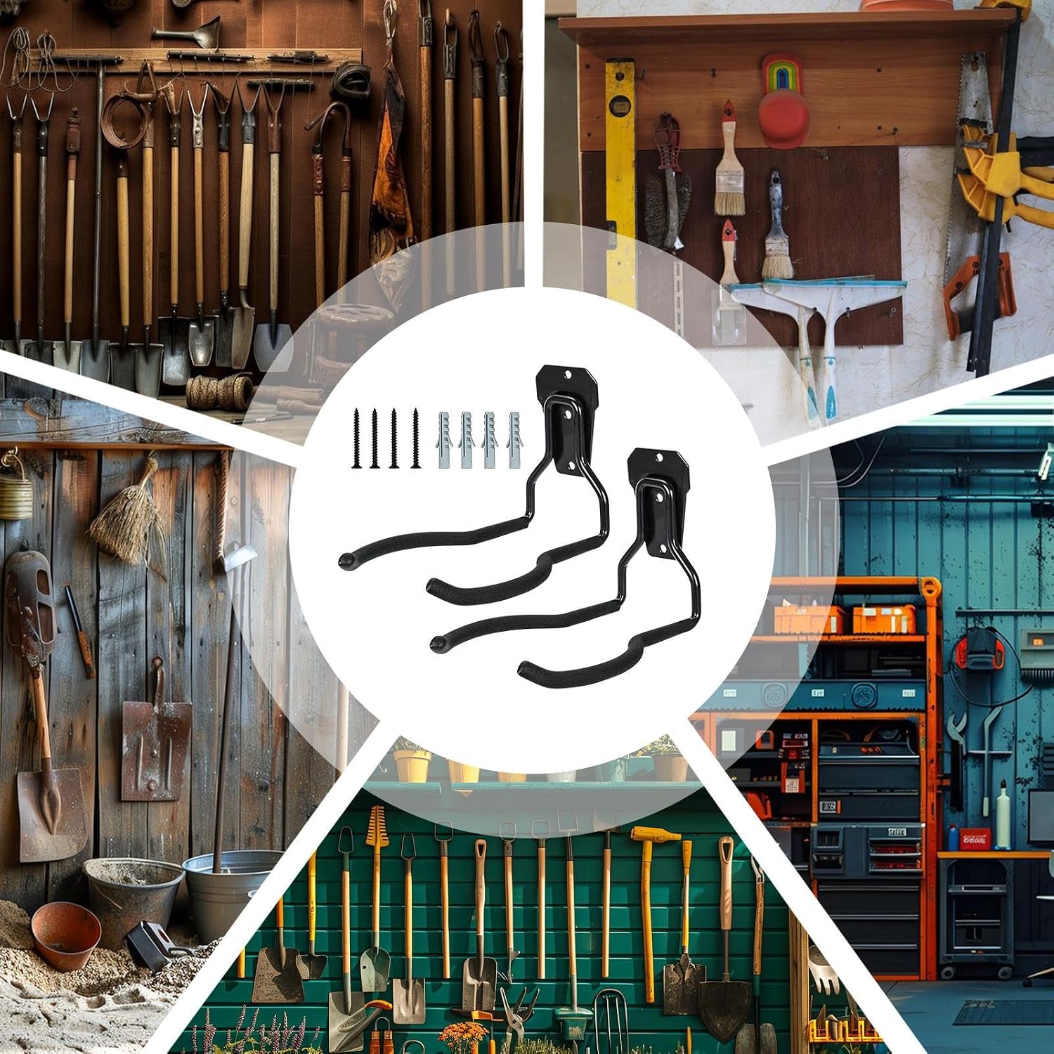  Générique Porte-Outil De Jardin Pour Outils Électriques,Porte-Outils Noir Antirouille - Jardin,Organisateur Polyvalent Gain De Place Avec Crochets Pour Système De Rangement Mural De Garage