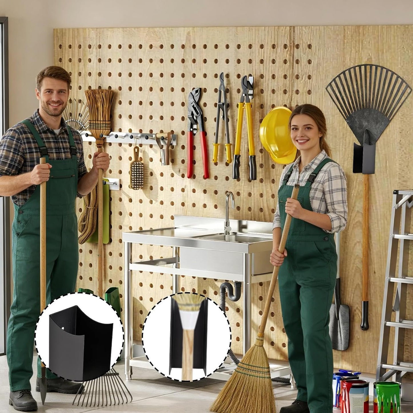 GENERIC Support Mural En Acier Pour Serpillière, Garage, Outils De Garage, Pour Appartement, Sous-sol, Cour, Maison, Cuisine, Buanderie