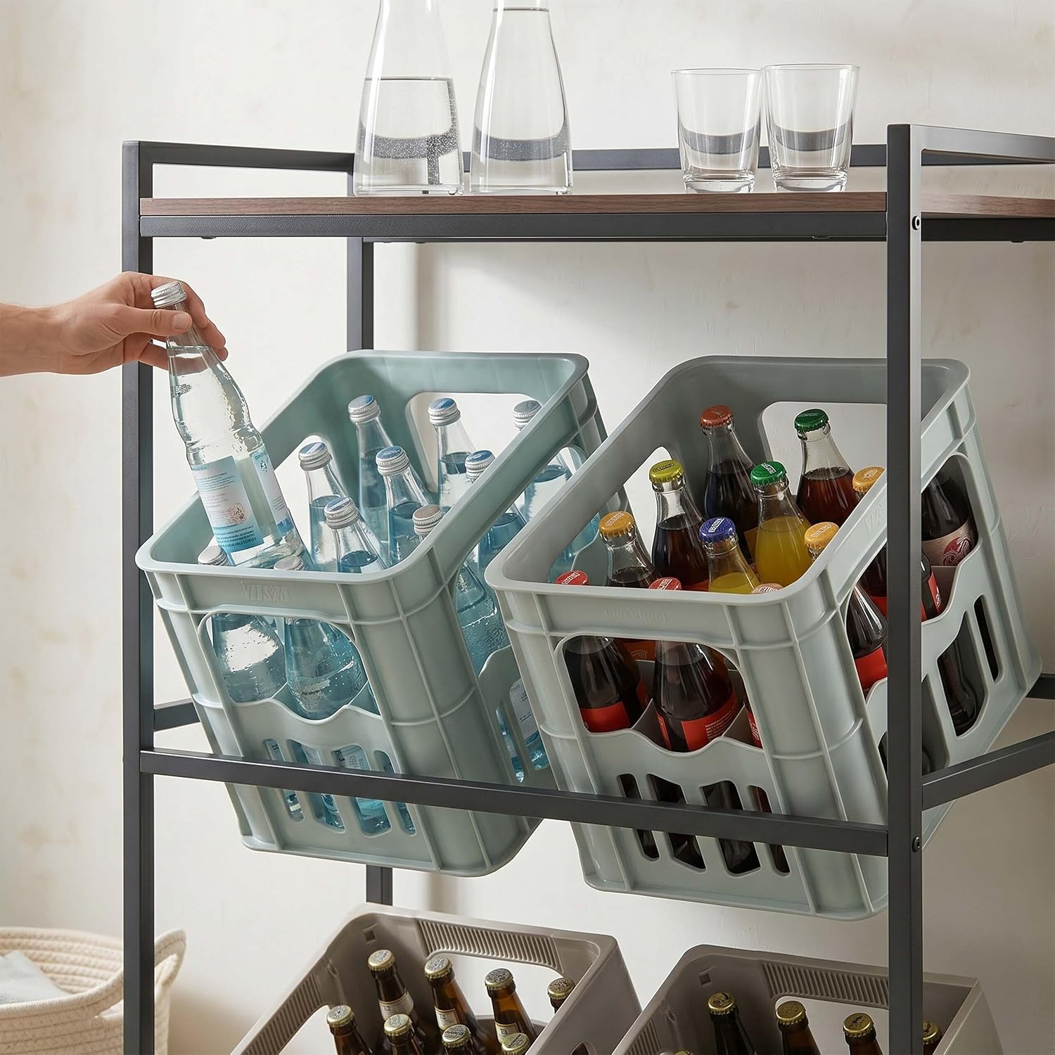  Relaxdays Étagère Pour Caisses à Boissons, 4 Caisses, H X L X P : 117 X 74 X 32 Cm, étagère Industrielle, Marron/Noir