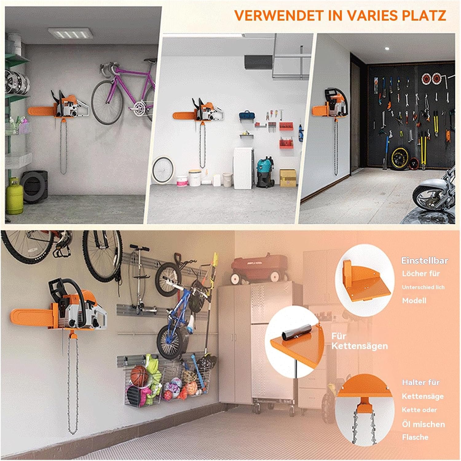  Generisch Support Mural Robuste Pour Tronçonneuse, Organiseur De Garage Pour L'entretien De La Pelouse, La Coupe Des Arbres, L'atelier, L'abri De Jardin, Le Tracteur De Jardin, Le Camion, Le Bois De
