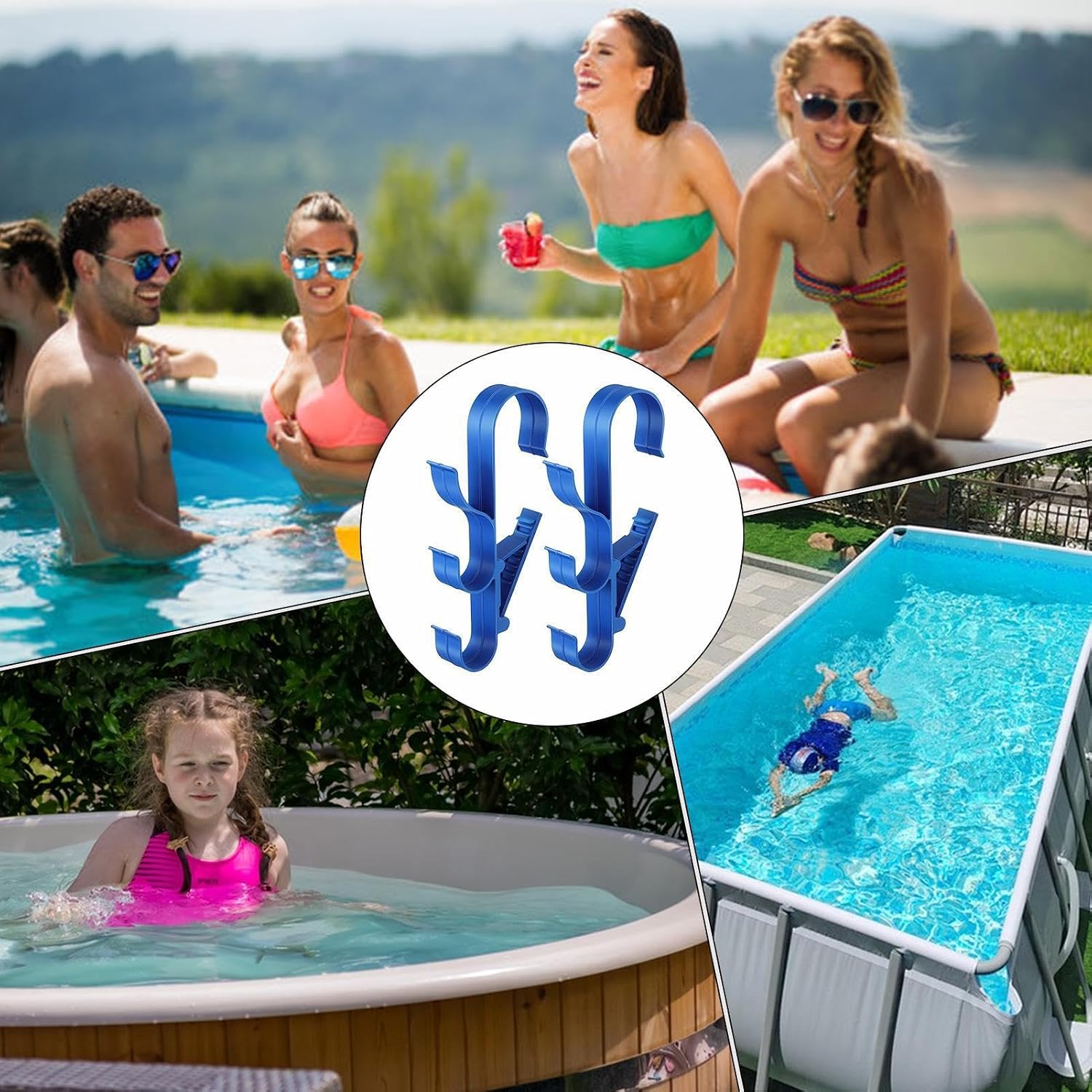 GENERIC Crochets De Piscine Pour Mâts, Support De Rangement étanche à 3 Crochets Réglables | Équipement De Piscine – Pour Tiges Télescopiques, épuisettes, Brosses, écumoire, Tuyau D'aspirateur, Outils De
