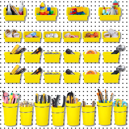  Roowest Lot De 60 Bacs Muraux En Panneau Perforé Avec Crochets Et Boucles, Crochets Pour Rangement De Bureau, Garage, Atelier (jaune)