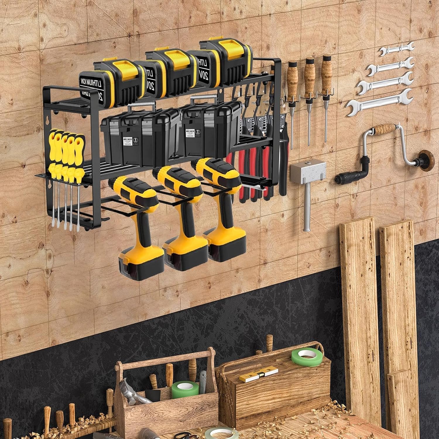 Rangement Pour Outils électriques, étagère De Rangement à 3 Couches, Organiseur Mural D'outils électriques, étagère Modulaire Pour Perceuse, étagère à Outils électriques, Organiseur D'outils
